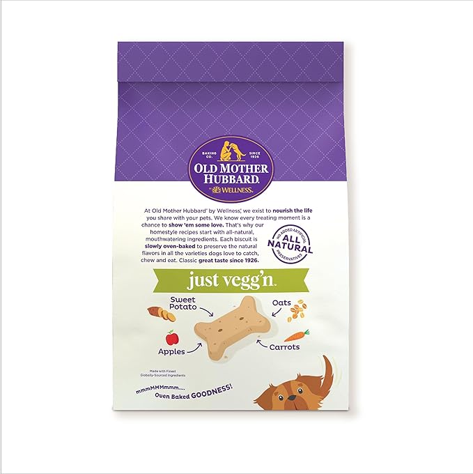 Old Mother Hubbard by Wellness Classic Just Vegg'N Natural Dog Treats, Crunchy Oven-Baked Biscuits, Ideal for Training, Small Size, 3.3 pound bag