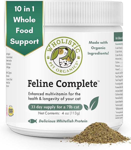 Wholistic Pet Organics Feline Complete: Cat Multivitamins Powder - 4 oz - Immune Support Supplements for Cats - Cat Probiotics, Minerals & Vitamins for Cats - Antioxidants for Cat Skin & Coat