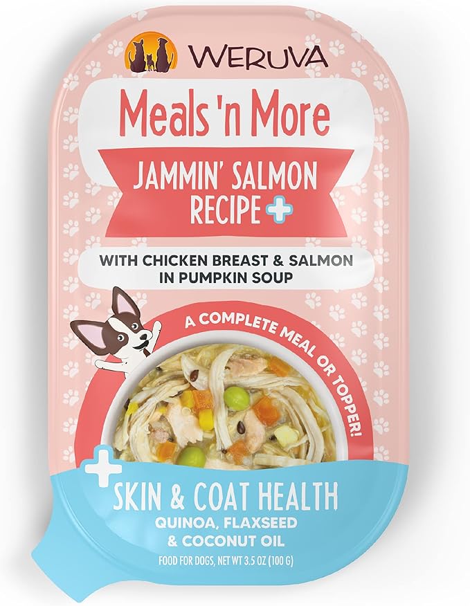 Weruva Meals 'n More Natural Wet Dog Food, Jammin' Salmon Plus Skin & Coat Health, 3.5oz Cup (Pack of 12)