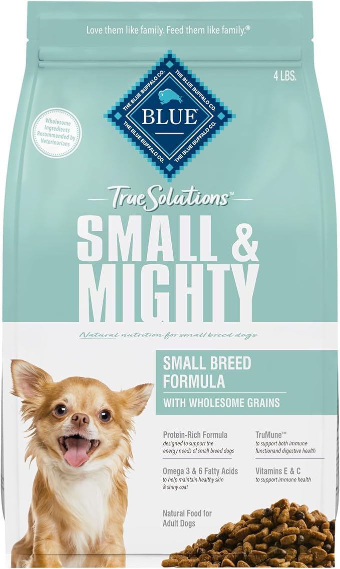 Blue Buffalo True Solutions Small & Mighty Small Breed Adult Dry Dog Food, Supports High Energy Needs, Made in the USA with Natural Ingredients, Chicken, 4-lb. Bag