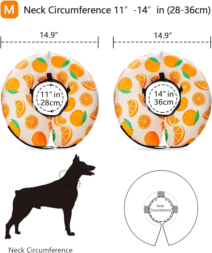 Dog Cone Collar for Small Medium Large Dogs for After Surgery, Pet Inflatable Neck Donut Collar Soft Protective Recovery Cone for Dogs and Cats - Alternative E Collar Does Not Block Vision - Orange,M