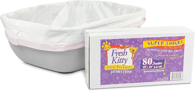 80 Count Fresh Kitty Litter Box Liners Super Thick, Durable, Easy Clean Up Jumbo Drawstring Scented Litter Pan Liners, Bags for Pet Cats