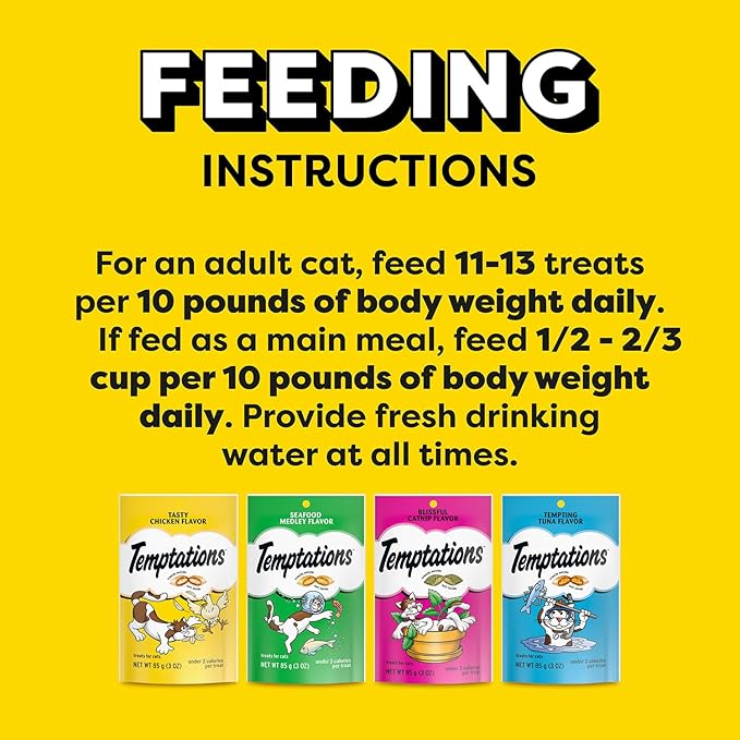 TEMPTATIONS Classic Crunchy and Soft Cat Treats Feline Favorites Variety Pack, (6) 3 oz. Pouches