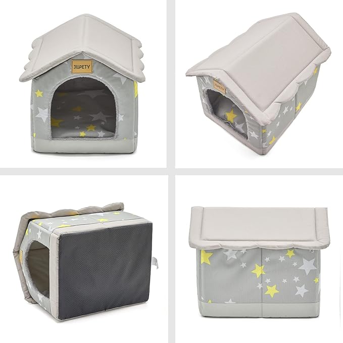 Jiupety Cozy Pet Bed House, Indoor/Outdoor Pet House, S Size for Cat and Small Dog, Warm Cave Sleeping Nest Bed for Cats and Dogs, Gray