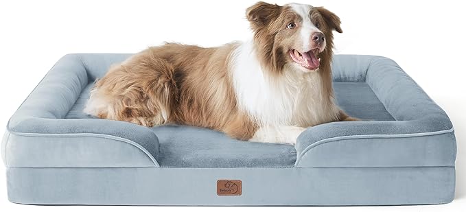 Bedsure Orthopedic Dog Bed for Large Dogs - Big Washable Dog Sofa Beds Large, Supportive Foam Pet Couch Bed with Removable Washable Cover, Waterproof Lining and Nonskid Bottom, Light Blue