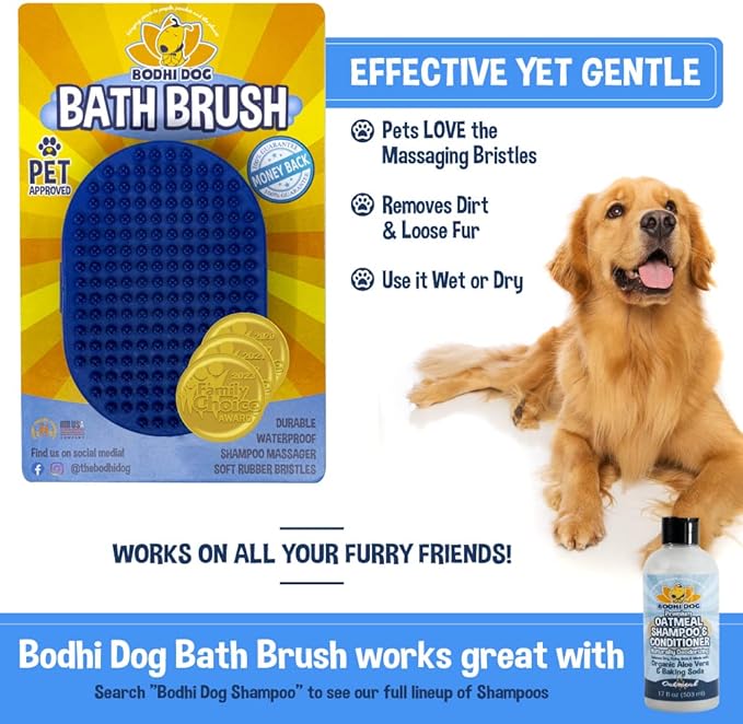 Bodhi Dog Shampoo Brush, Grooming Shampoo Brush for Pets, Short Hair Dog Scrubber, Blue, 2 Count