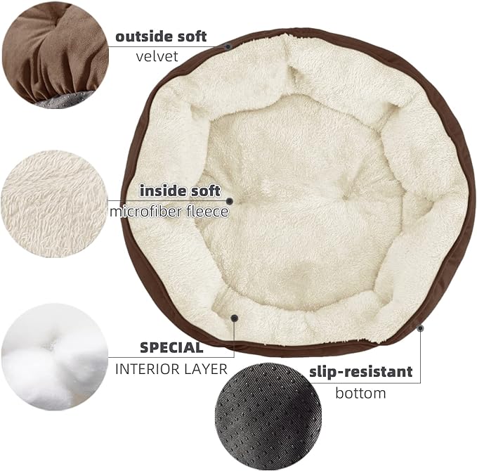 Medium Dog Bed for Medium Dogs, Large Cat Beds for Indoor Cats, Pet Bed for Puppy and Kitty, Extra Soft & Machine Washable with Anti-Slip & Water-Resistant Oxford Bottom, Brown, 25 inches