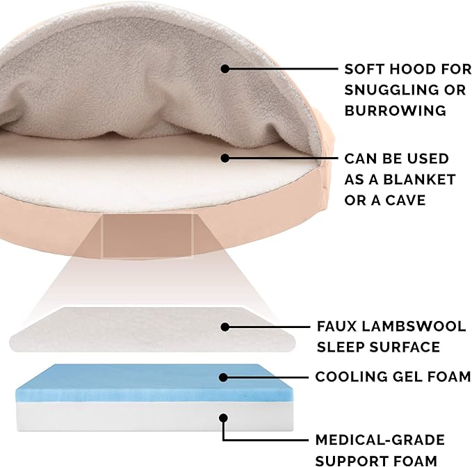Furhaven 26" Round Cooling Gel Dog Bed for Medium/Small Dogs w/ Removable Washable Cover, For Dogs Up to 30 lbs - Sherpa & Suede Snuggery - Cream, 26-inch