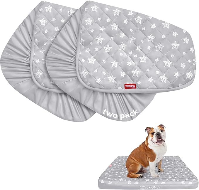 Moonsea Dog Bed Covers Replacement Washable 2 Pack, Waterproof Dog Bed Covers Dog Pillow Cover Quilted, Pet Bed Cover Lovely Grey Star Print, Puppy Bed Cover 22x35 Inches, for Dog/Cat, Cover Only