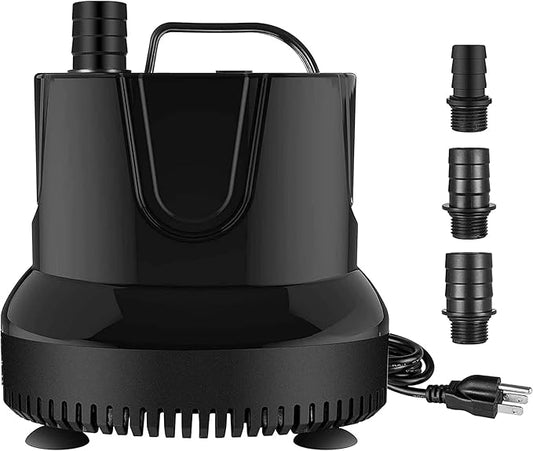 Simple Deluxe 800GPH 60W Bottom Suction Water Table Pump (3000L/H) with 3 Nozzles for Fish Tank, Pond, Aquarium, Hydroponics, Black