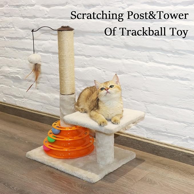 Tall Cat Scratching Post Kitten Sisal Scratcher Tree with Cat Tracks Toy balls for Indoor Cats and Kittens - 25 inches