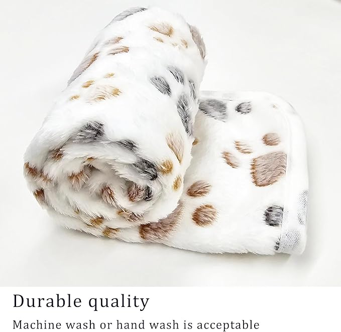 1 Pack 3 Blankets Super Soft Fluffy Premium Fleece Pet Blanket Flannel Paw Printed Throw for Dog Puppy Cat (Small 23x16'', Brown, Pink, White)