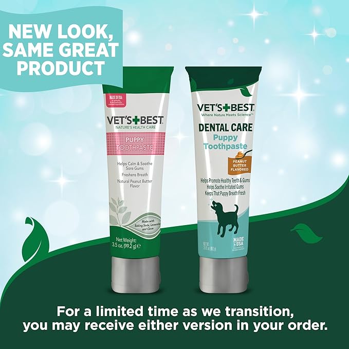 Vet’s Best Puppy Dental Kit – Toothbrush & Toothpaste for Puppies – Helps Soothe Irritated Gums During Teething, Freshens Breath, Prevent Plaque & Tartar - Natural Peanut Butter Flavor