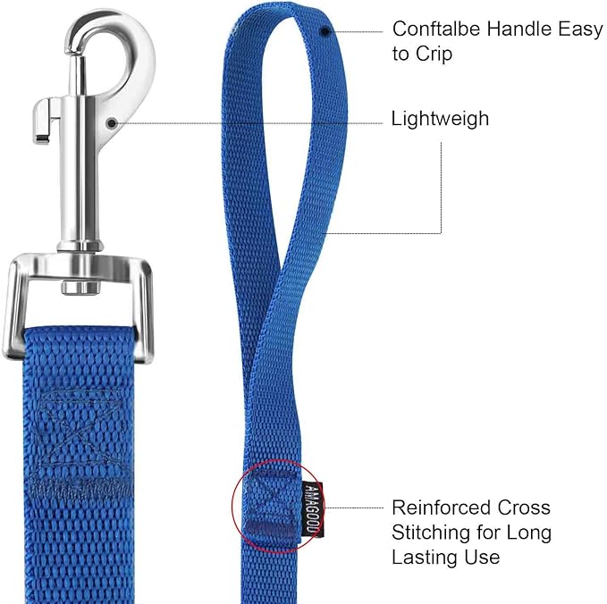 AMAGOOD 6 FT Puppy/Dog Leashes, Strong Traditional Style Leash with Easy to Use Collar Hook,Dog Lead Great for Small and Medium and Large Dog (3/4 in x 6 ft(Pack of 1), Blue)