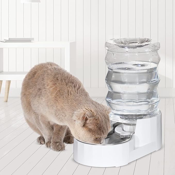 RIZZARI Automatic 3L Pet Waterer, Gravity Stainless Steel Water Dispenser, 100% BPA-Free, Large Capacity Water Feeder for Cats and Small and Medium-Sized Dogs