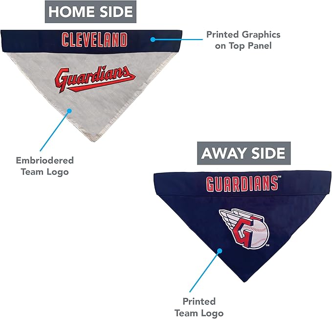 Pets First MLB Cleveland Guardians Reversible Bandana Large/X-Large for Dogs & Cats. 2 Sided Sports Bandana,Premium Embroidery Team Logo-2 Sizes & All MLB Teams Available,Team Color,CLG-3217-L-XL
