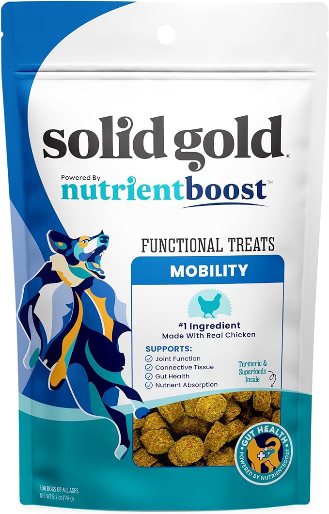 Solid Gold Healthy Dog Treats - Functional Mobility Dog Treats for Training & Joint Support - Chicken Flavor with Glucosamine Chondroitin Healthy Training Treats for Dogs - 5.2 oz