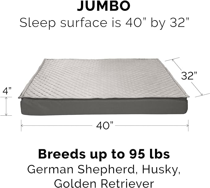 Furhaven Water-Resistant Memory Foam Dog Bed for Large Dogs w/ Removable Quilt Top & Washable Cover, For Dogs Up to 95 lbs - Indoor/Outdoor Quilt Top Convertible Mattress - Gray, Jumbo/XL