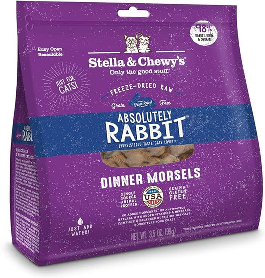 Stella & Chewy's Freeze-Dried Raw Cat Dinner Morsels – Grain Free, Protein Rich Cat & Kitten Food – Absolutely Rabbit Recipe – 3.5 oz Bag