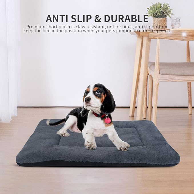 Reversible Dog Bed Mat with Plush and Corn Velvet,Soft Warm Pet Cushion, Dual Purpose Washable Sleeping Mattress Bed for Small Medium Large Dog and Cat XB004 (48"*30", Dark Grey)