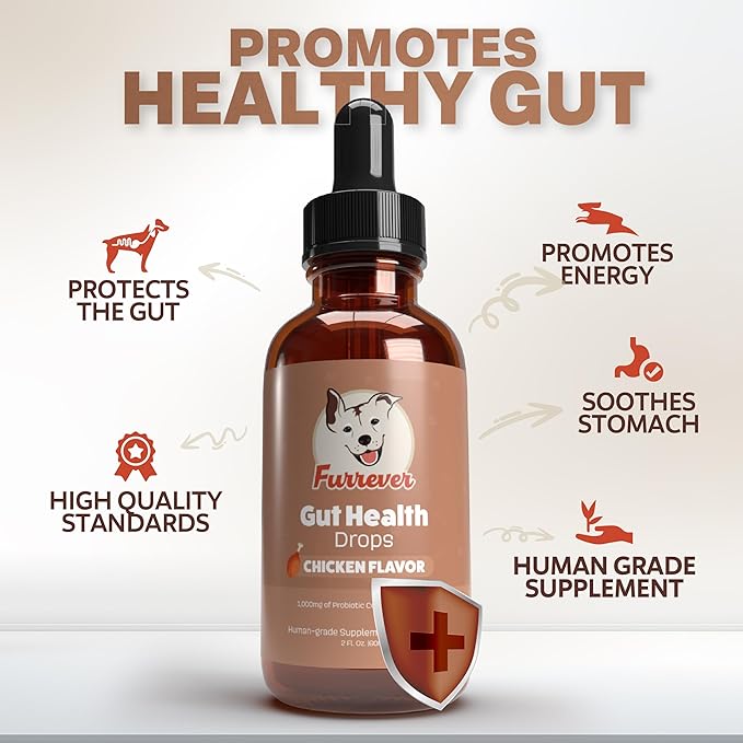 Gut Health Probiotics for Dogs - Promotes Digestive Health to Sooth and Protect - Supports Occasional Diarrhea, Healthy Skin, Bowel Support, Allergies, Itching, & Gas - Chicken Flavor, 2oz