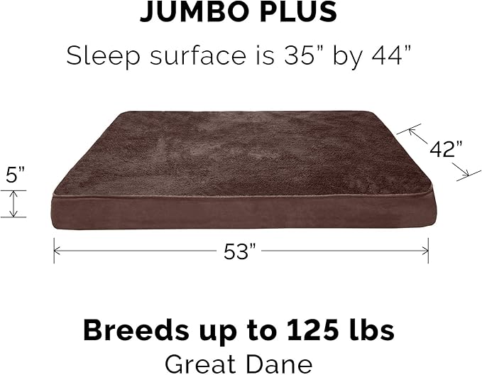 Furhaven Memory Foam Dog Bed for Large Dogs w/ Removable Washable Cover, For Dogs Up to 125 lbs - Terry & Suede Mattress - Espresso, Jumbo Plus/XXL