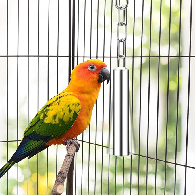 Stainless Steel Bell Toy Bird Cage Hanging Bite Toy for Parrot Parakeet Budgie Cockatiel Conure African Greys (2 PCS-L)