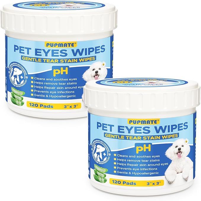 Eyes Wipes for Dogs & Cats | Face Tear Stain Remover | Gentle and pH balanced | Aloe Pet Grooming Deodorizing Wipes for White dogs Eye Debris, Discharge, Mucus, Crust 240pcs