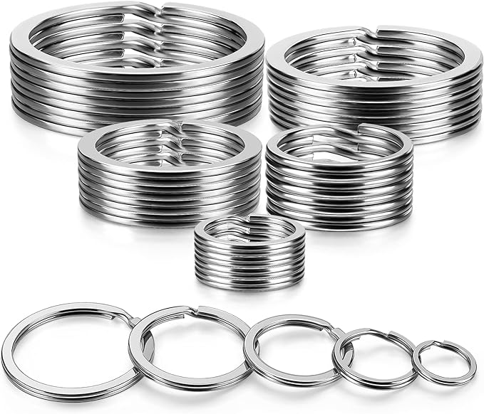Split Key Ring Circle Assorted, Round Keyring Durable 5 Sizes (1/2 inch, 3/4 inch,1 inch, 1.25 inch, 1.38 inch)