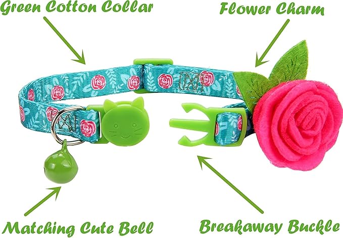 Cat Collar Breakaway with Bells, 3 Pack Small Dog Collar with Flower Charms