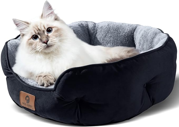 Medium Dog Bed for Medium Dogs, Large Cat Beds for Indoor Cats, Pet Bed for Puppy and Kitty, Extra Soft & Machine Washable with Anti-Slip & Water-Resistant Oxford Bottom, Black, 25 inches