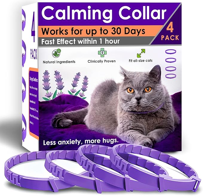 4 Pack Calming Collar for Cats – Pheromone Cat Calming Collar Cat Anxiety Relief and Stress – Adjustable Water Resistant Breakaway Calming Collars Natural Ingredients Pheromones Rapid Effect