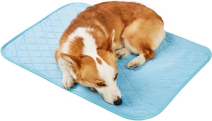 SEIS Dog Ice Pad Ice Silk Cats Kennel Mat Pet Cooling Pad Summer Cool Bamboo Mat Breathable Pad (Solid Blue, S