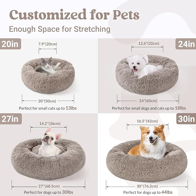 rabbitgoo Cat Beds for Indoor Cats, 20 inches Cat Bed Machine Washable, Fluffy Round Pet Bed Non-Slip, Calming Soft Plush Donut Cuddler Cushion Self Warming for Small Dogs Kittens, Khaki, Medium