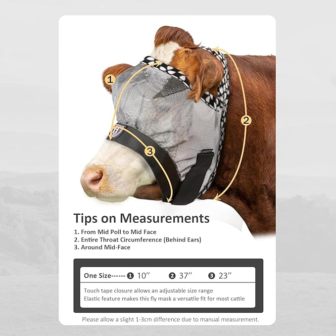 Harrison Howard Cattle Livestock Fly Mask Breathable Mesh Padded Edging with Fun Patterns Large Spacing Forelock Opening Design Adjustable Fit for Cattle Light Grey
