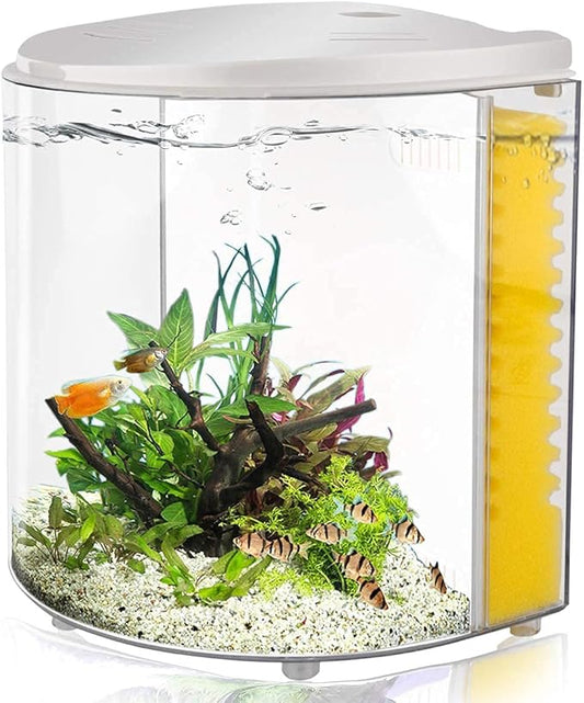 Small Fish Tank 1.2 Gallon Betta Fish Tank with Filter and Light for Shrimp, Jellyfish, Goldfish, Aquarium Starter Kit for Home, Office, Room, Decorative Desktop