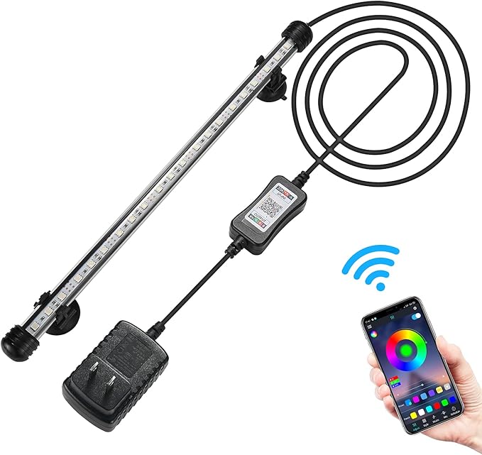 GreenSun Fish Tank Aquarium Light: Submersible Led Lamp - 15 Inch Waterproof Strip Spotlight with APP Control