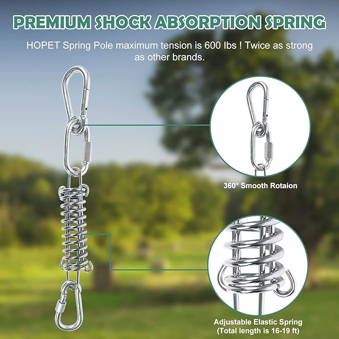 HOPET Dog Outdoor Bungee Solo Hanging Toy, Tether Tug of War Dog Toys for Pitbull Small Large Aggressive Chewers Dogs to Exercise, Durable Interactive Dog Tug Toy with Metal Spring Kit, Dog Rope Toys