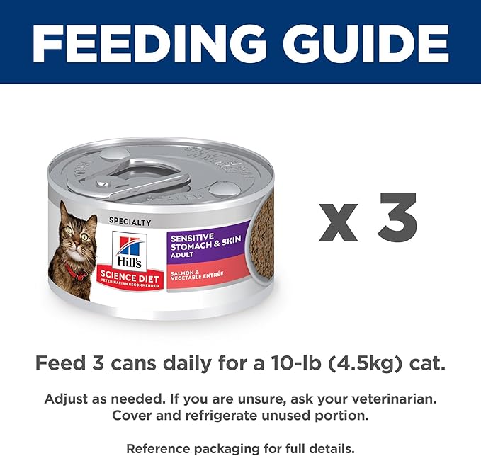 Hill's Science Diet Sensitive Stomach & Skin, Adult 1-6, Stomach & Skin Sensitivity Support, Wet Cat Food, Salmon & Vegetables Minced, 2.9 oz Can, Case of 24