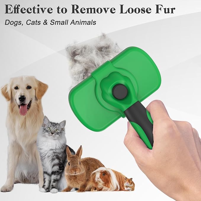 Self Cleaning Shedding Brush for Dogs & Cats, Skin Friendly Cat Brush, Dog Grooming Brush, Dog Brush for Shedding, Deshedding Brush, Puppy Brush Hair Brush for Haired Dogs, Green