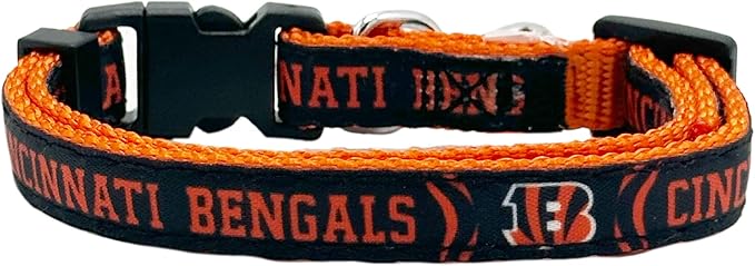 NFL CAT Collar Cincinnati Bengals Satin Cat Collar Football Team Collar for Dogs & Cats. A Shiny & Colorful Cat Collar with Ringing Bell Pendant