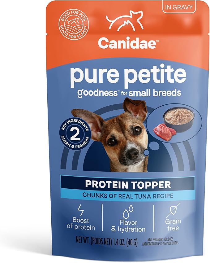 CANIDAE Pure Petite Protein Topper Wet Dog Food for Small Breeds, Chunks of Real Tuna in Gravy Recipe, 1.4 oz. (Case of 12)