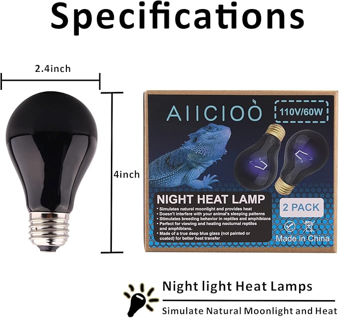 Reptile Heat Lamp - 40 Watt Reptile Night Heat Bulb Terrarium Moon-Like Light Bulb for Bearded Dragon Gecko Snake Turtle and Lizard