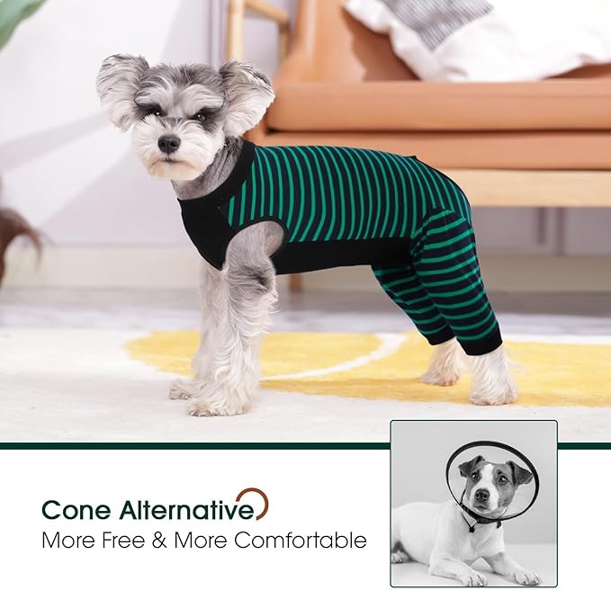 Kuoser Dog Recovery Suit, Anti Licking Dog Rear Leg Sleeve, Abdominal Dog Surgical Suit with Pants Cover Protect Wounds, Dog Elbow Protector Soft Dog Surgery Onesie Cone Alternative, Green L
