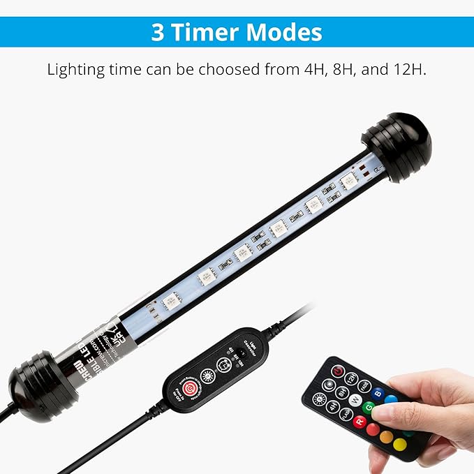 NICREW Submersible RGB Aquarium Light, Underwater Fish Tank Light with Timer, Multicolor LED Light with Remote Controller, 7 Inches