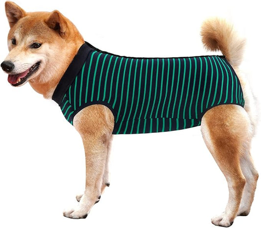 Dotoner Dog Recovery Suit Abdominal Wound Puppy Surgical Clothes Post-Operative Vest Pet After Surgery Wear Substitute E-Collar & Cone(XL,Green)