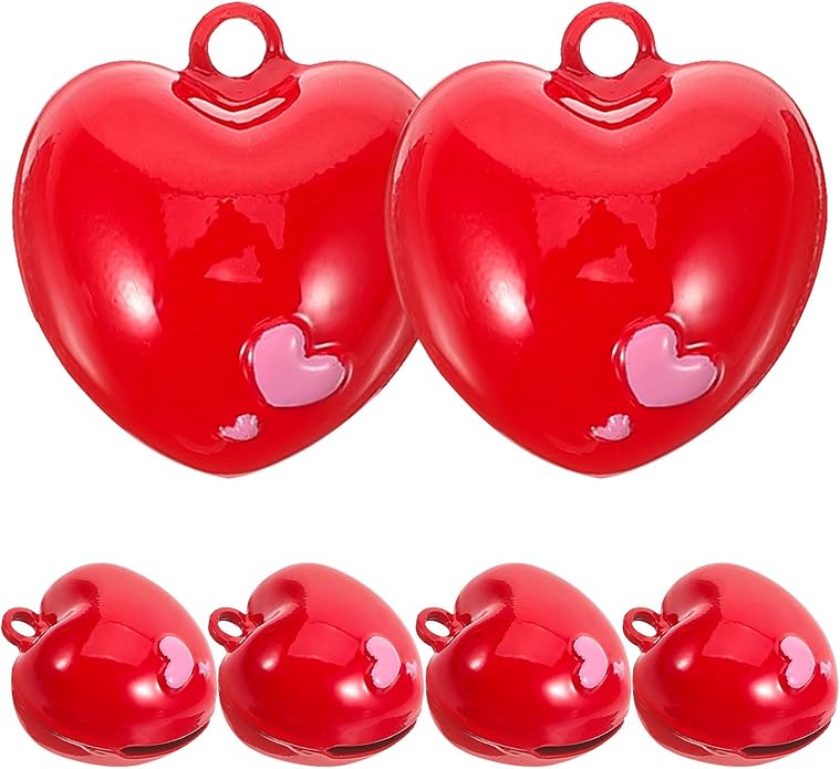 Kisangel 6Pcs Red Cat Collar Bell Heart Shaped Bell Jewelry Charms Pet Collar Pendant Training Charm Pendants Red Heart Keychain Charm for Pet Cat Dog Necklace Collar DIY Keyring Pendant