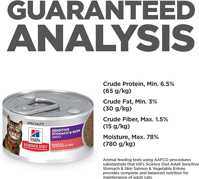 Hill's Science Diet Sensitive Stomach & Skin, Adult 1-6, Stomach & Skin Sensitivity Support, Wet Cat Food, Salmon & Vegetables Minced, 2.9 oz Can, Case of 24