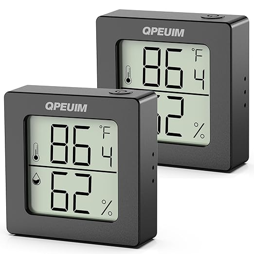 2 Pcs Digital Hygrometer Indoor Thermometer Humidity Meter Room Thermometer with Temperature and Humidity Monitor Mini Hygrometer Thermometer ℉/℃ for Greenhouse Cellar by QPEUIM