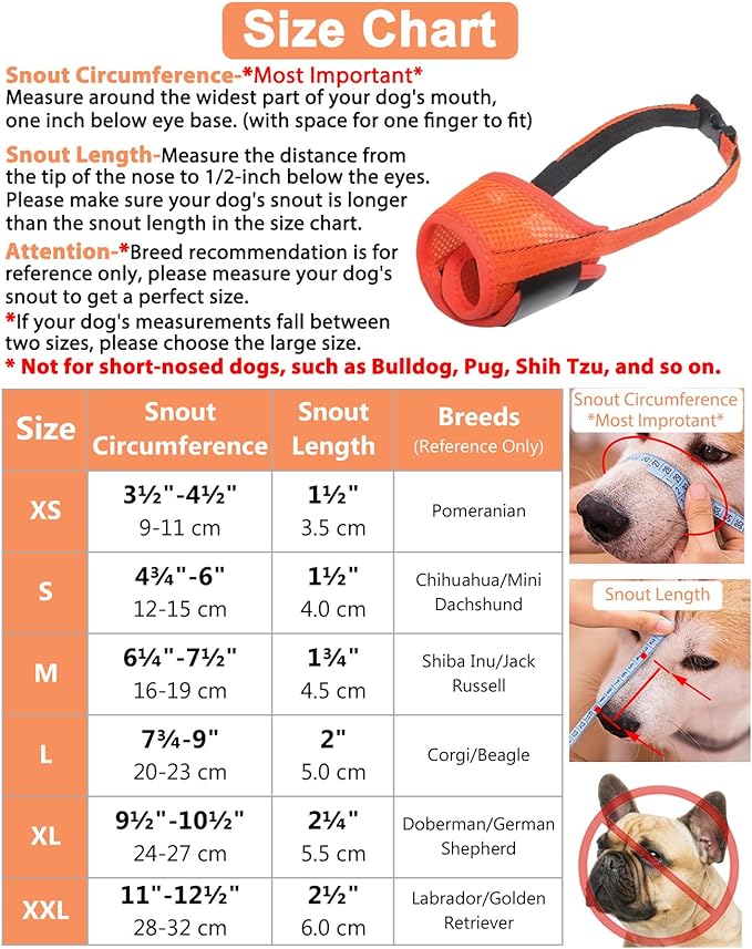 Dog Muzzle Anti Biting Barking and Chewing with Comfortable Mesh Soft Fabric and Adjustable Strap, Suitable for Small, Medium and Large Dogs(All Orange,S)